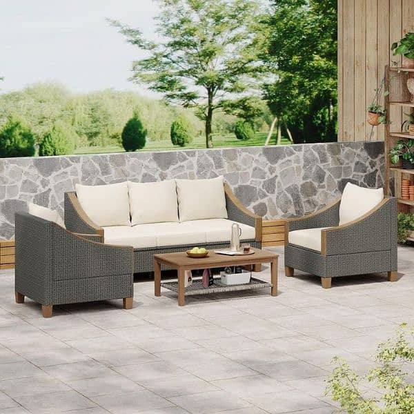 GARDEN OUTDOOR FURNITURE RATTAN SOFA SET UPVC CHAIRS TABLE UMBRELLA 12