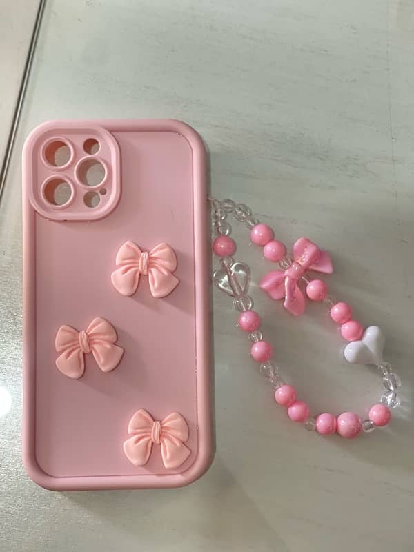 12 pro max pink cute silicone cover case with cute pink charm 0