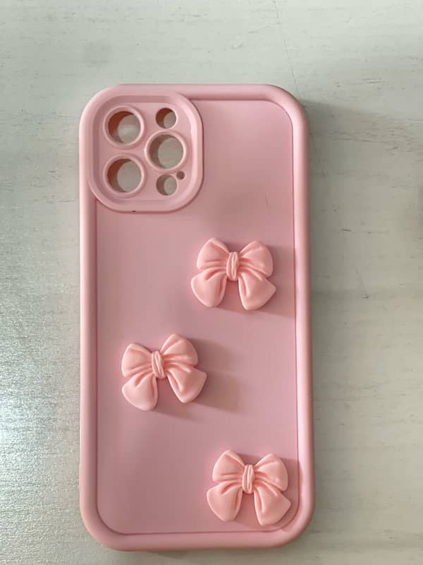 12 pro max pink cute silicone cover case with cute pink charm 1