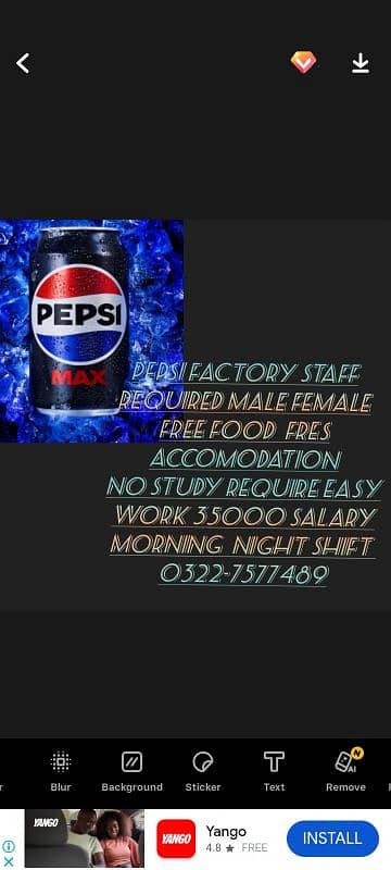 pepsi factory staff require male female 0