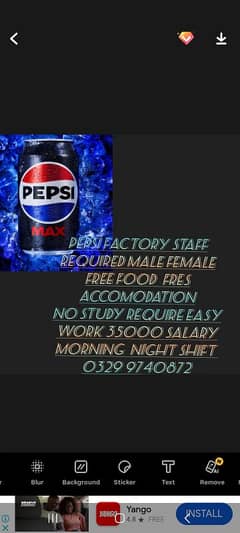 pepsi factory  job lahore male female