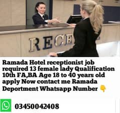 Ramada hotel required receptionist female