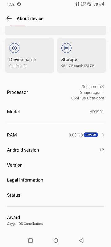 one plus 7t    8/128gb 0