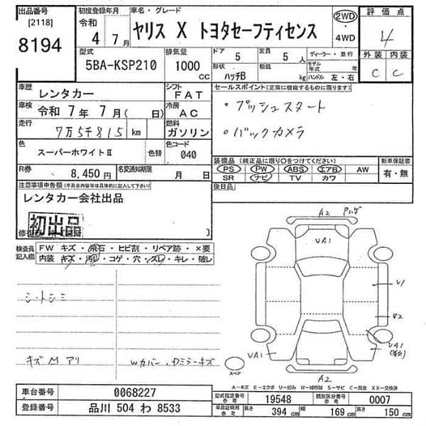 Toyota Yaris X Hatchback 2022 model import 2025 4 Grade auction sheet 2