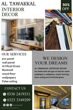 False Ceiling , wall Panels, wood flooring , window blinds ,wallpapers