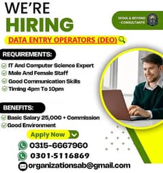 URGENT HIRING – DATA ENTRY OPERATORS (MALE & FEMALE) REQUIRED | Jobs