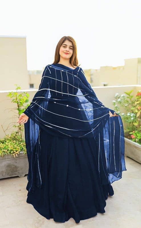 stunning 3pcs women's maxi suit in embroidery chiffon _blue 1