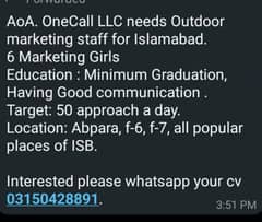 job offer Islamabad And Rawalpindi for females