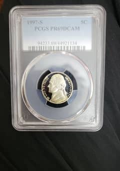 Stunning 1997-S 5C Graded Jefferson 5 Cent Proof Coin PCGS PR69DCAM