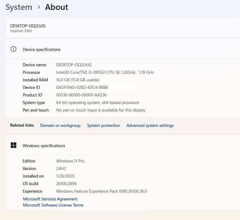 Dell Inspiron 3593 ,  Intel(R) Core(TM)i3-1005G1 CPU, Laptop for Sale 1