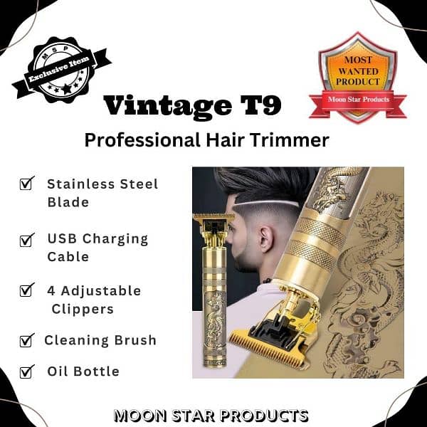 Unesex gold metal hair trimmer with four sharp blades _ Fast charging 0