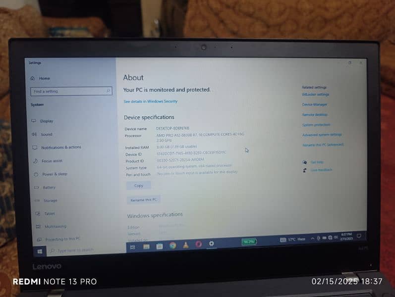 Lenovo thinkpad AMD pro 8th generation 8gb 120gb ssd 320gb hard in9/10 6