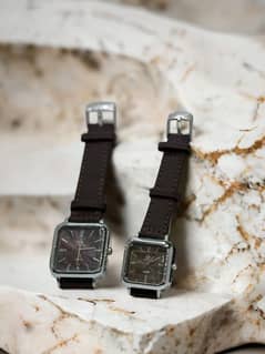 Square Dial Couple Leather Watch