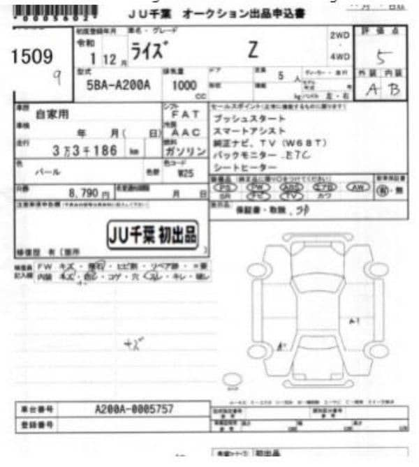 Toyota Raize 2019 /2025 / 5 Grade Verifiable Auction Sheet 1