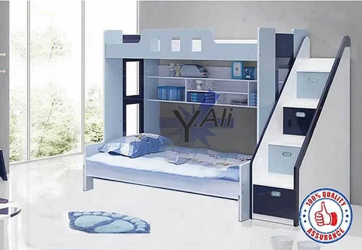 Grey And navy Blue Wooden sheet Bunker bed for kids double story 0