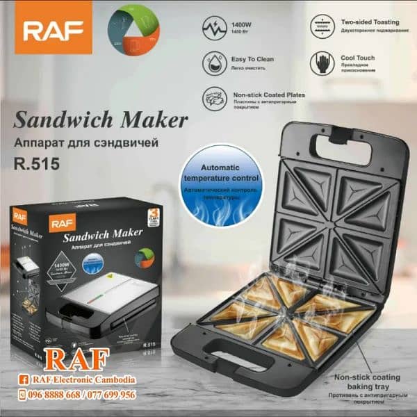 RAF 4 SLICE SANDWICH MAKER FULL SIZE NON STICK AUTOMATIC NEW 1400W 0