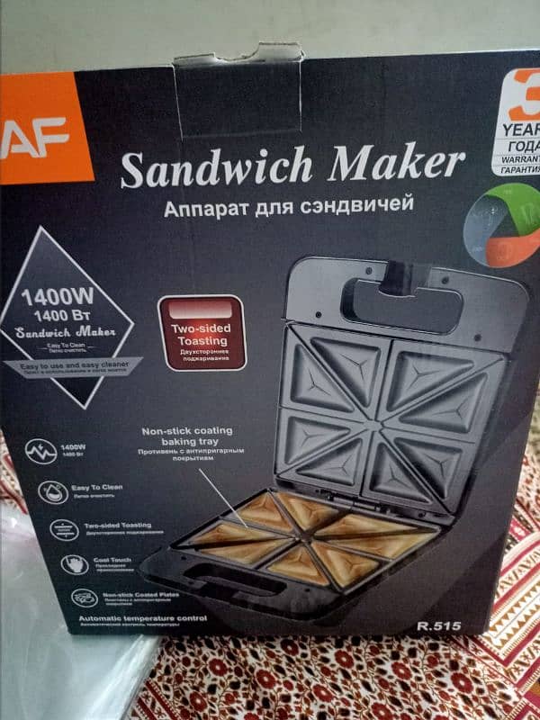 RAF 4 SLICE SANDWICH MAKER FULL SIZE NON STICK AUTOMATIC NEW 1400W 4