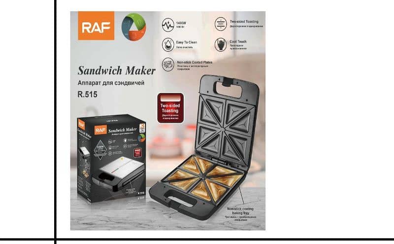 RAF 4 SLICE SANDWICH MAKER FULL SIZE NON STICK AUTOMATIC NEW 1400W 9