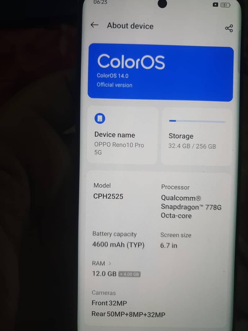 OPPO Reno 10 pro 5G non pta 12/256 for Sale Contact  03104482094 3