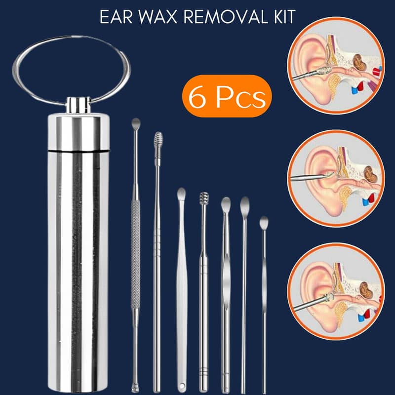 6PCS Stainless Steel Ear Wax Remover Earpick Ear Cleaner Tool 0