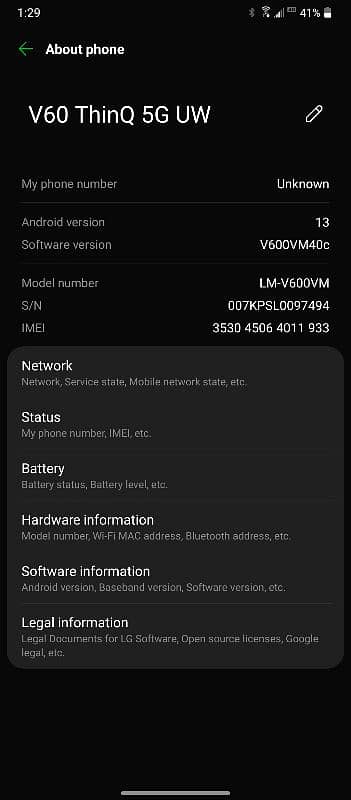 Lg v60 10/9.5 6