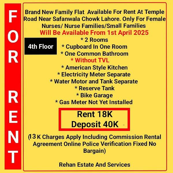 Brand New Family Flat For Rent At Temple Road Near Safanwala Chowk LHR 0