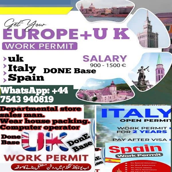 Urgent Staff Required our Office(Uk, spain ,Italy)Done base work visa 0