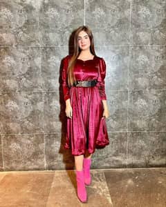 Luxurious Maroon Velvet Frock - 1 Pc Women's Stitched Attire