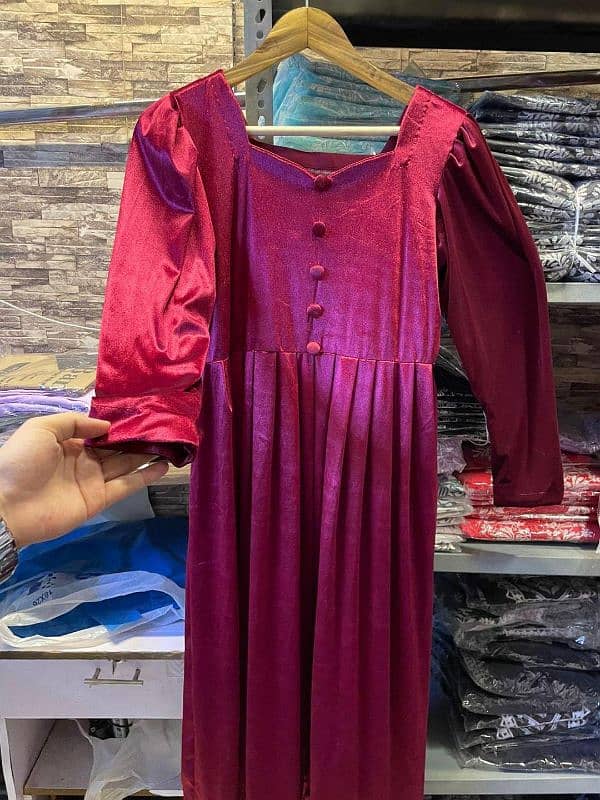 Luxurious Maroon Velvet Frock - 1 Pc Women's Stitched Attire 3