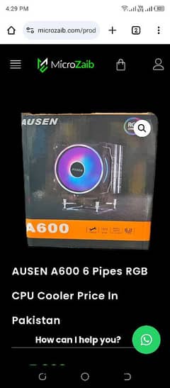 ausen a600 cpu cooler 6 heat pipes