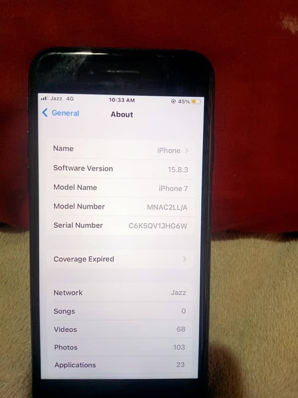 IPhone 7  Memory 32GB condition 10 / 9 Colour Black battery health 100 0