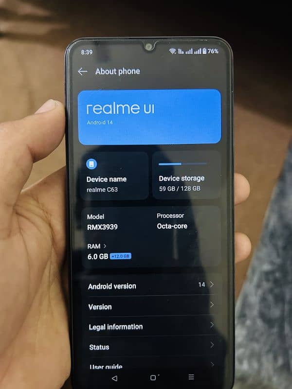 Realme c63 6+6/128 in new condition 5000mah 9