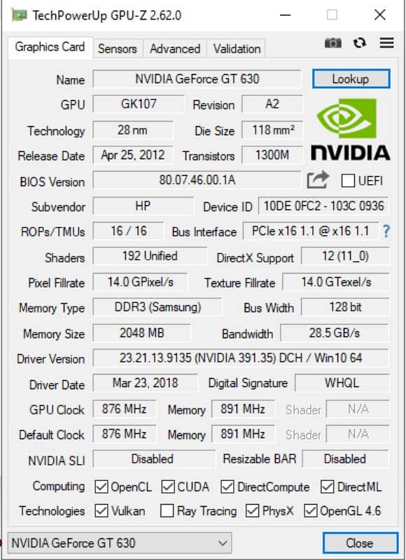 Nvidia GT 630 2GB 128 Bit Directx 12 Used For Sale *ONLY FOR DESKTOP* 4