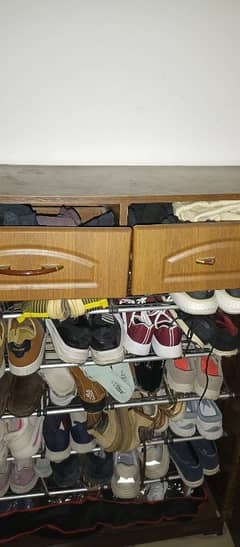 wooden shoe rack with 2 drawer