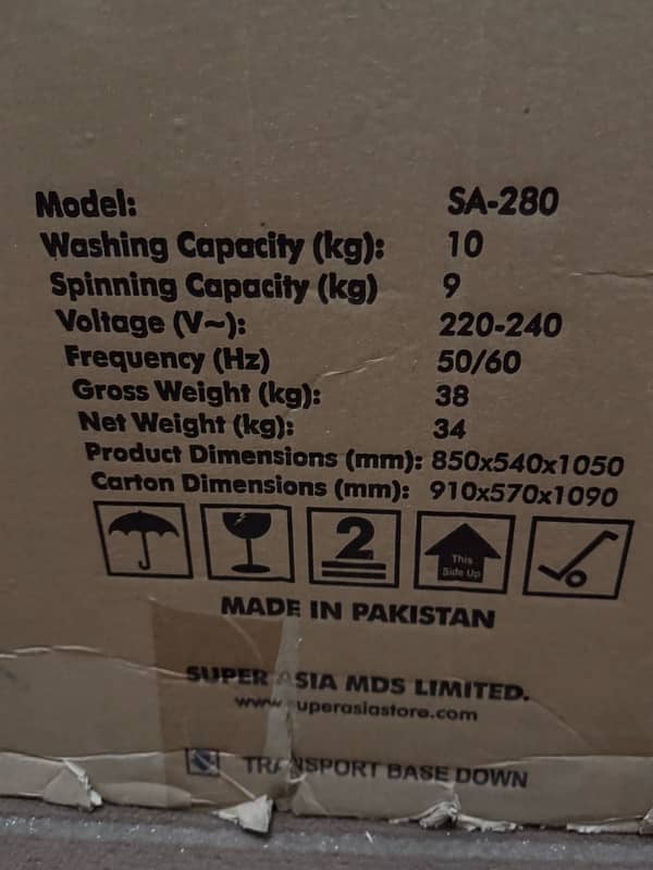 Super Asia SA-280 Twin Tub Washing Machine Box Pack Brand New 5