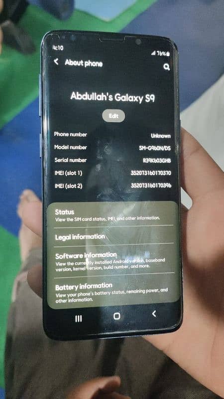 Samsung galaxy S9   pta approved 4 GB ram and 64 GB memory 6