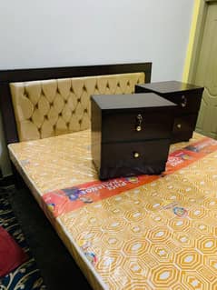 brand new bed with side tables and metress