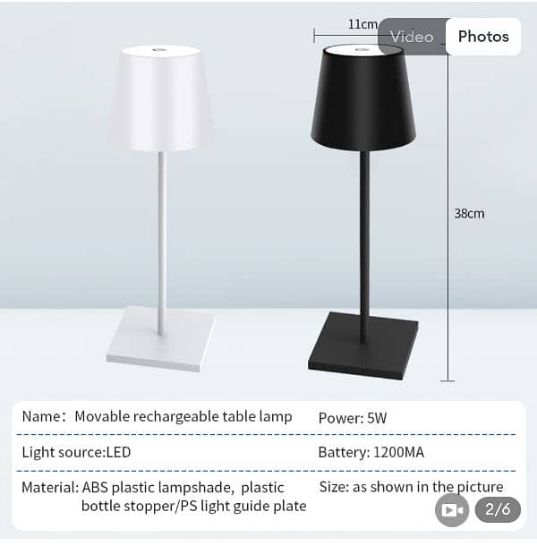 used 2x USB rechargeable LED table Lamp 3