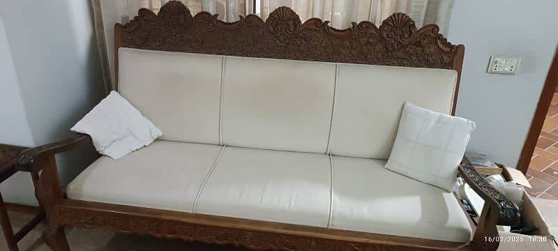 walnut wood 5 seater sofa. 1