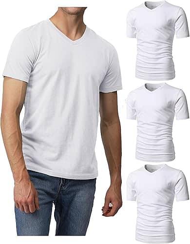 Mens Casual V-Neck Slim Fit Short Sleeve T-Shirt Soft LightWeighted 1