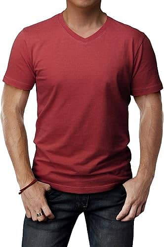 Mens Casual V-Neck Slim Fit Short Sleeve T-Shirt Soft LightWeighted 2