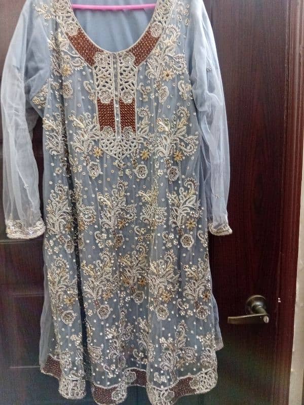 3 piece suit fully embroidered work on net, frock type 0