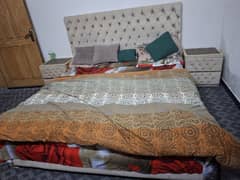 Wooden bed with soft cushions plating without mattress