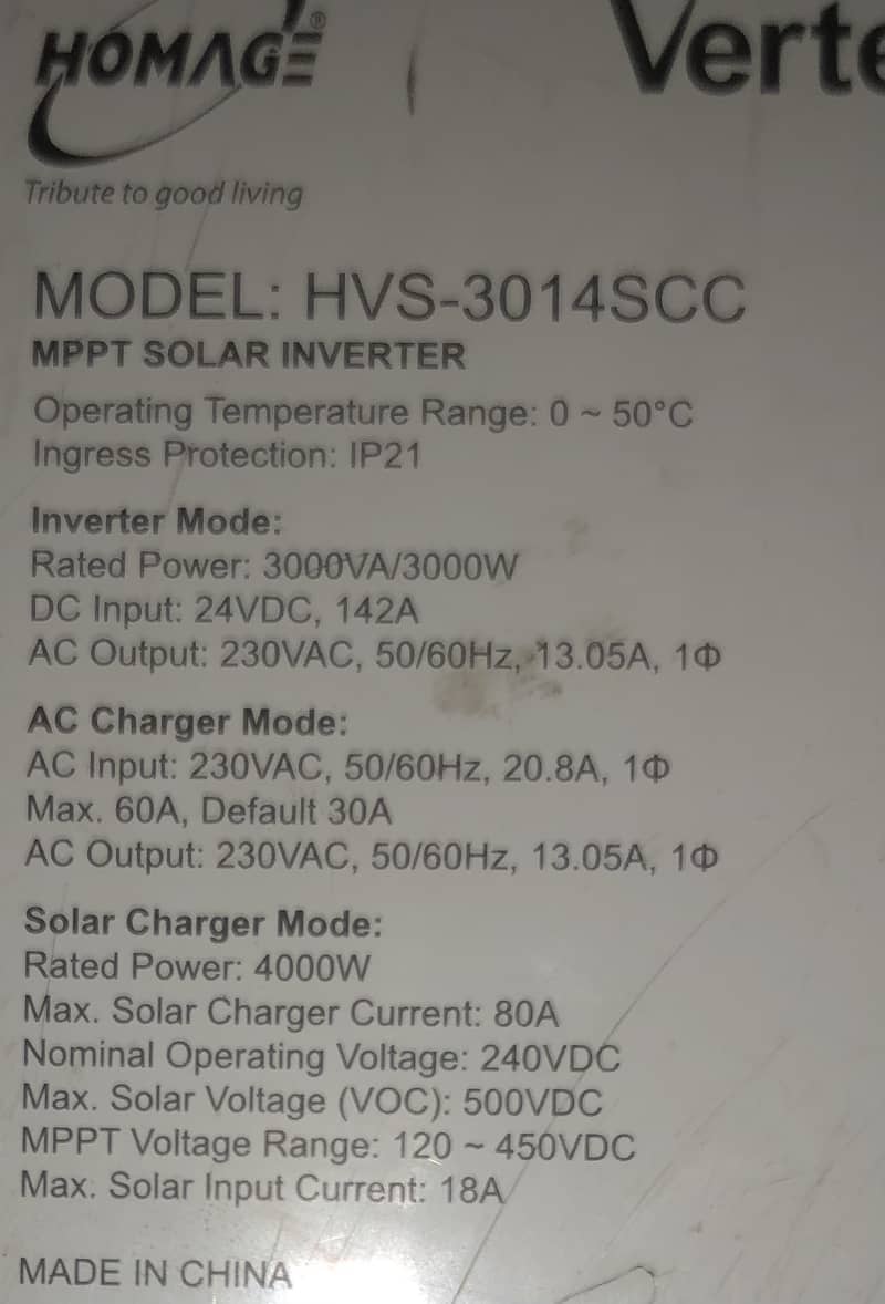 Homage vertex 3000-watt and pv-4000 hybrid solar inverter 0