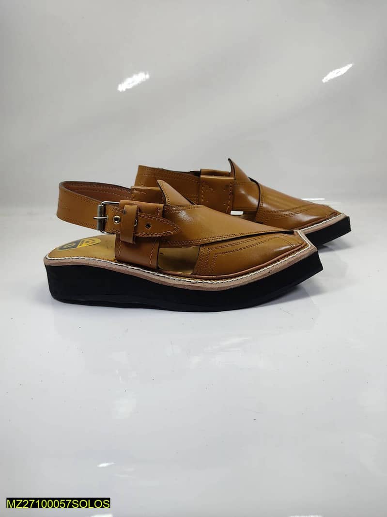 Men's Leather Plain Peshawari Chappal 1