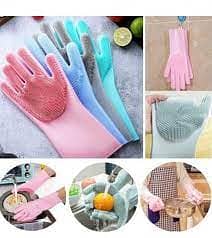 Magic Dish Washing Silicone Gloves with Wash Scrubber, Heat Resistant 1