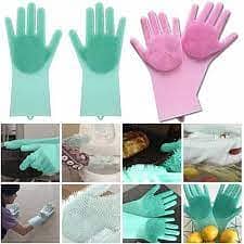 Magic Dish Washing Silicone Gloves with Wash Scrubber, Heat Resistant 2