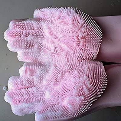 Magic Dish Washing Silicone Gloves with Wash Scrubber, Heat Resistant 3