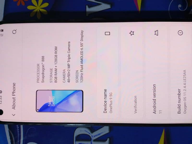 OnePlus9 8/128 snapdragon 888 display finger 3