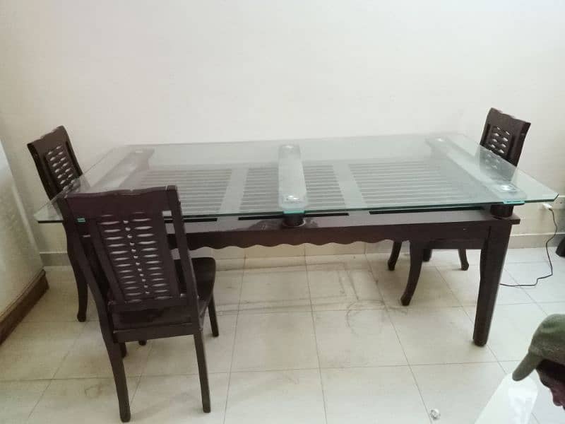 wooden dining table 8 chairs 8 mm glass 1